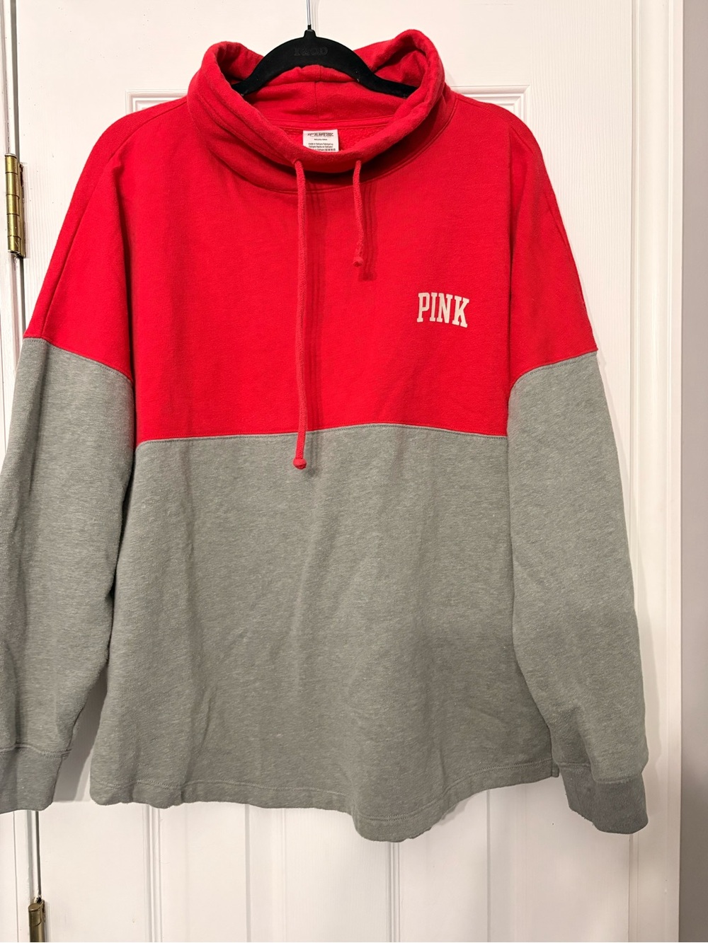 PINK Victoria's Secret Red and Gray Colorblock Turtleneck Pullover